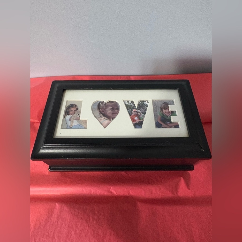 picture frame jewelry box black w/ glass frame two compartments for jewlry